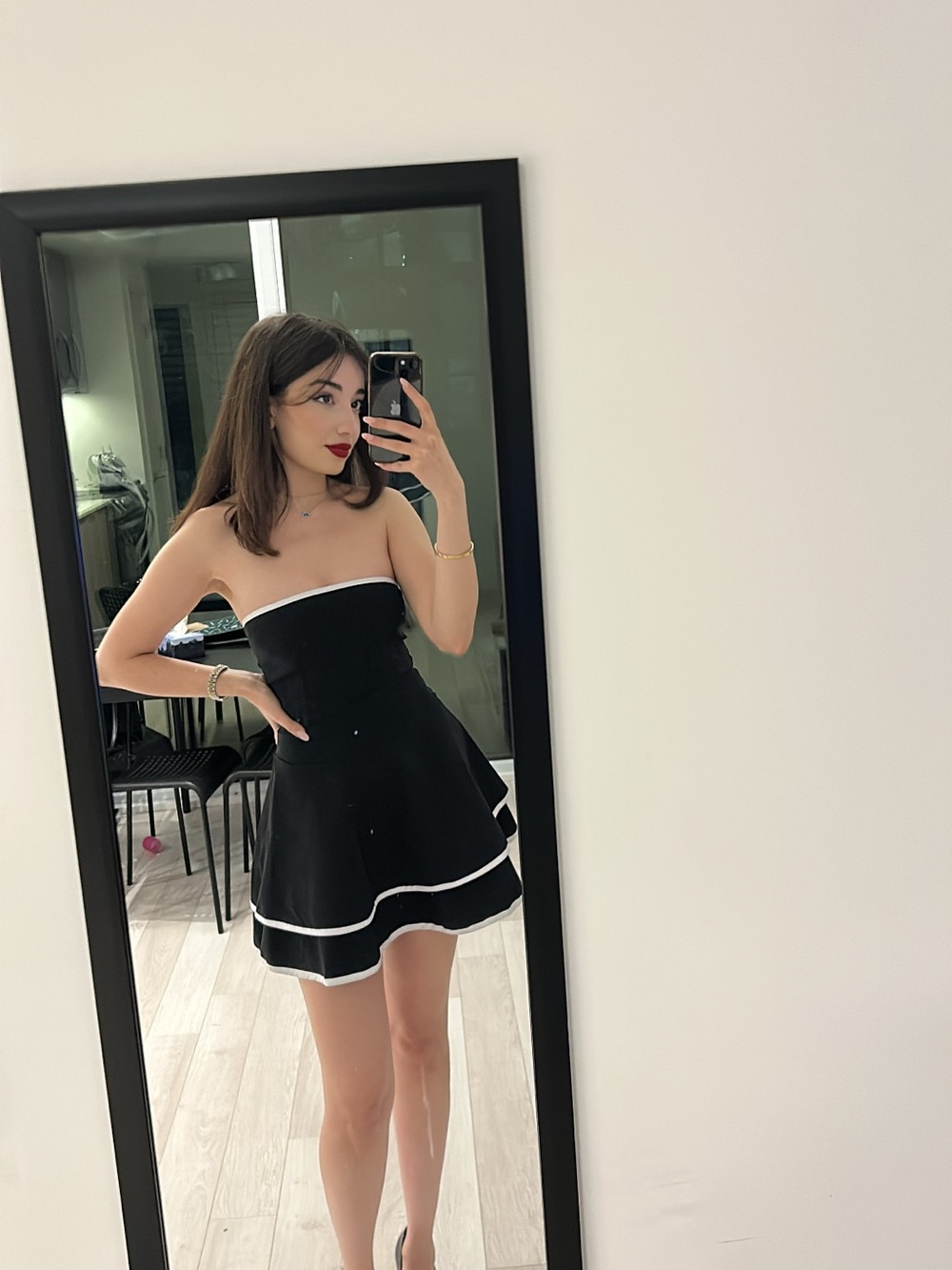 PrettyLittleThing Black Strapless Mini Dress with White Trim